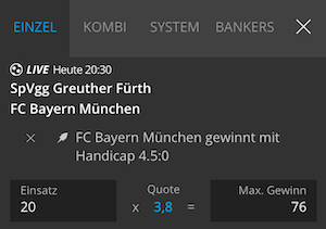 Quotenboost zu Fürth gegen Bayern München
