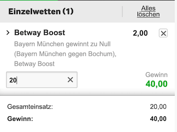 Betway erhöht die Quote auf zu Null Sieg von Bayern gegen Bochum