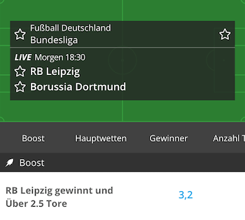 Verbesserte Wettquote zu Leipzig gegen Dortmund bei Neobet