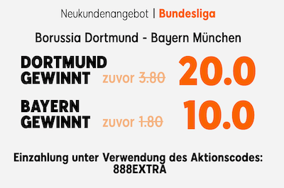 Dortmund gegen Bayern mit dem 888sport Quotenboost