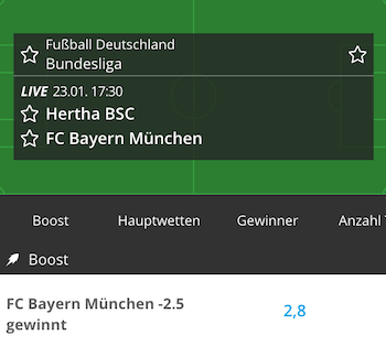 Neobet Quotenboost zu Hertha gegen Bayern am 23.1.2022