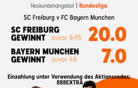 erhöhte Quoten bei 888sport zu Freiburg gegen Bayern