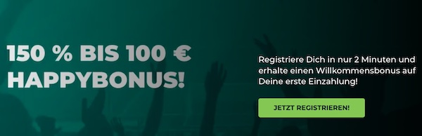 150% bis 100€ Happybet Bonus für Neukunden