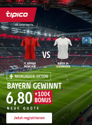 Bayern-Boost bei Tipico gg Leverkusen 28.9.