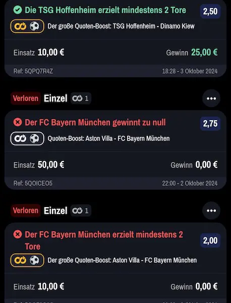 Winamax Boosts - Verluste aufgrund Champions League Wetten zu Bayern und Stuttgart