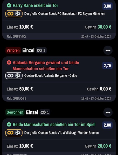 Kleiner Verlust zum 3. Spieltag der Champions League - Winamax Quotenboosts