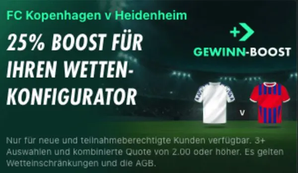 bet365 25% boost für tipps mit dem wetten-konfigurator auf fc kopenhagen fc heidenheim